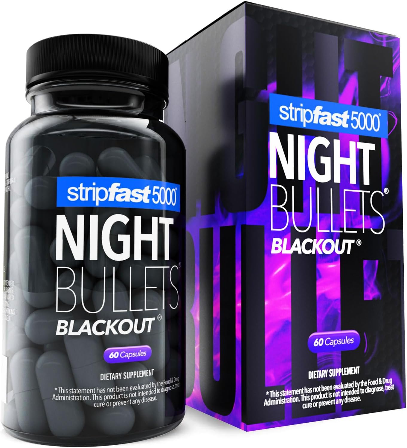stripfast5000 Weight Management Support + Relaxation Capsules, Stimulant-Free for Women & Men, Night Bullets Blackout